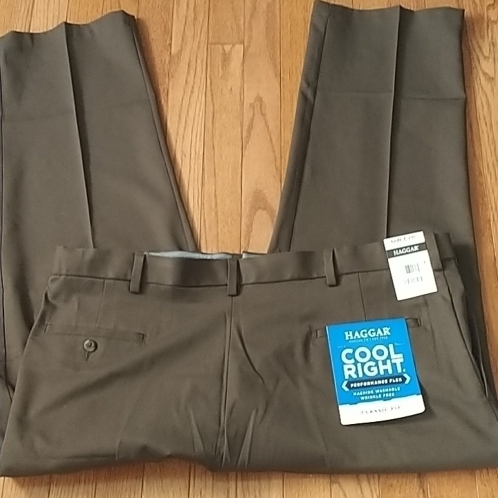Haggar Hidden Comfort Cool Right Classic Fit Pants Brown 42W x 29 L - Picture 11 of 11